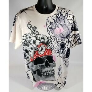 Zootop Bear Men's 2XL Floral Skull Bandana Bold Graphic 2 Sided T Shirt Stretchy